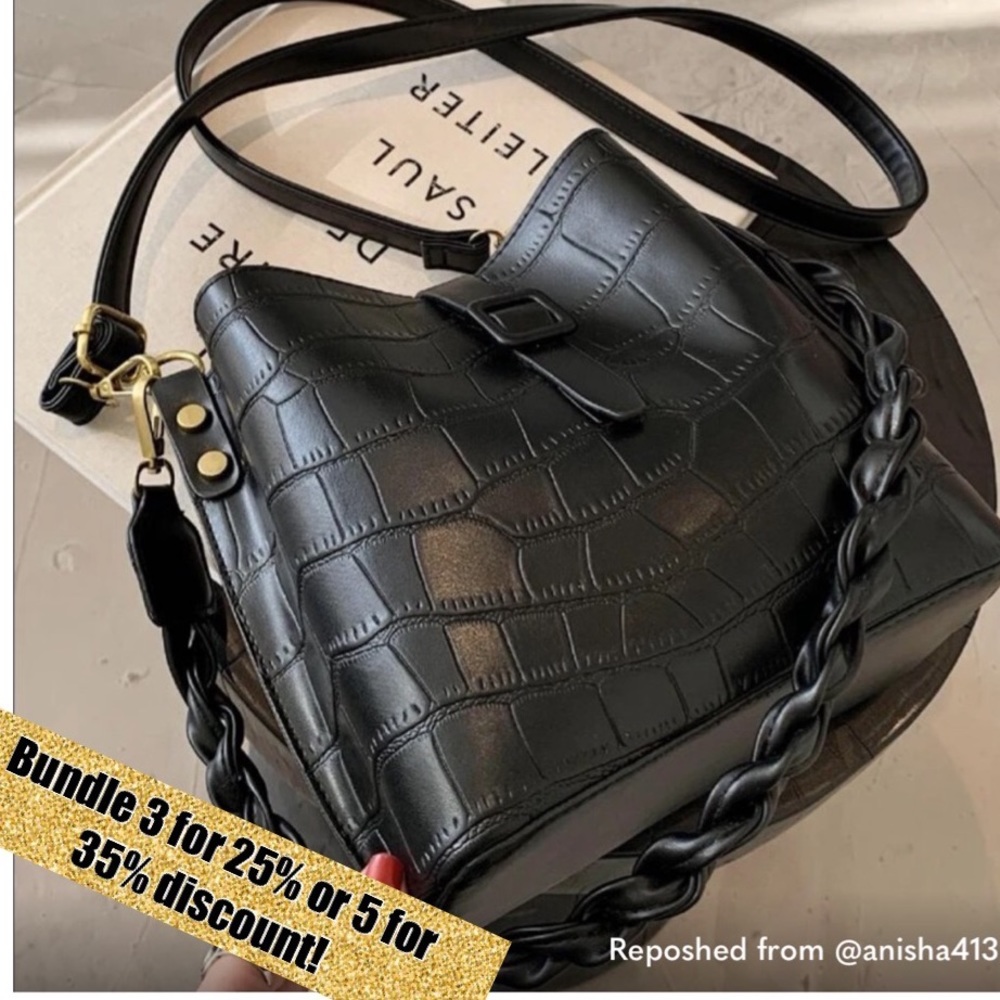Croc embossed braided bucket satchel bag